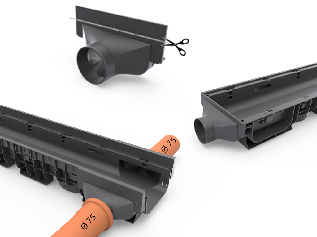 Лоток водоотводный пластиковый BASE DN200 H100 с решеткой щелевой стальной оцинкованной A15